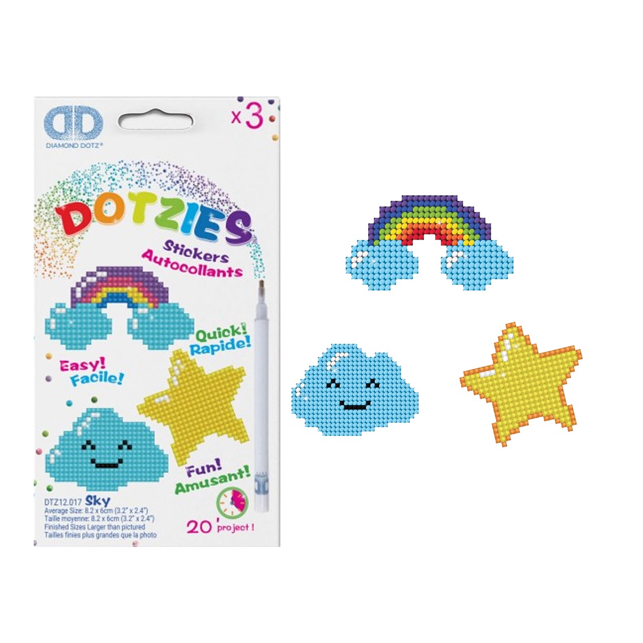 Diamond Dotz Kits - Dotzies 3 Stickers, Multi Pack, Slip n Slide, Diamond Painting Stickers, Gem Art, Diamond Painting Kits for Kids, Diamond Art Kids, Diamond Painting Kids, Diamond Painting Sky